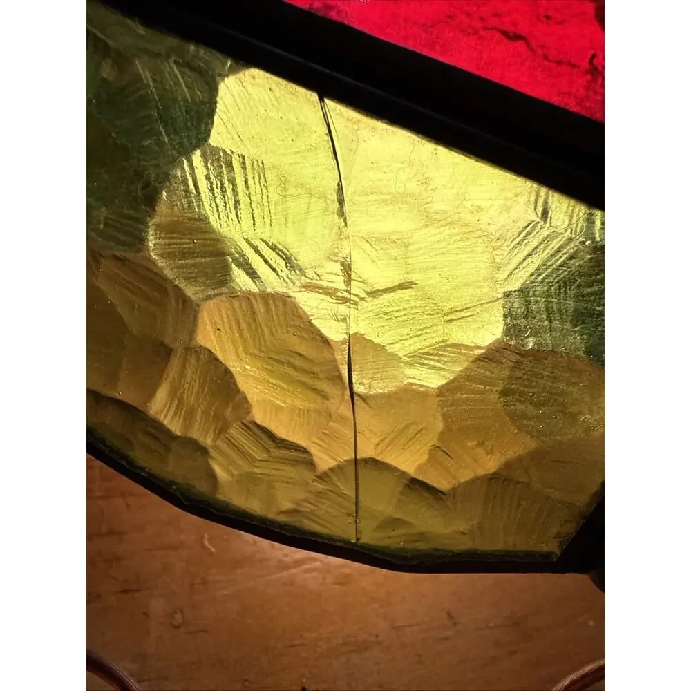 1970s VTG Multi- Color Panel Swag Stained Glass Hanging Swag Ceiling Lamp Shade